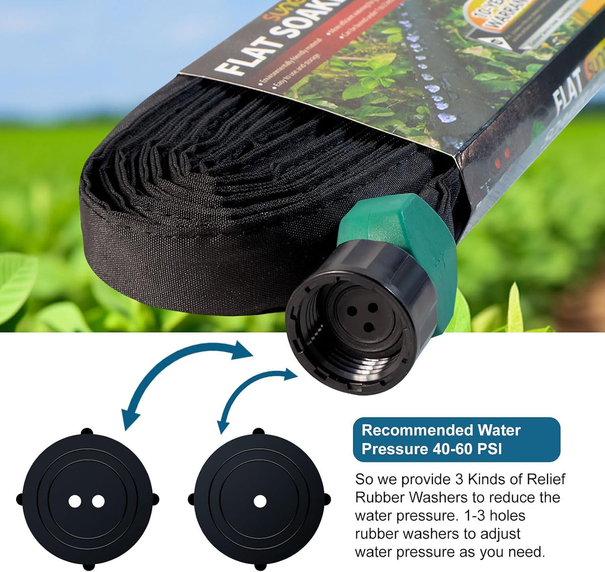 4-Pack Flat Soaker Hose 25FT for Garden Beds Linkable