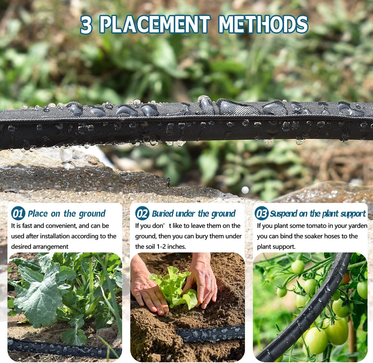 4-Pack Flat Soaker Hose 25FT for Garden Beds Linkable