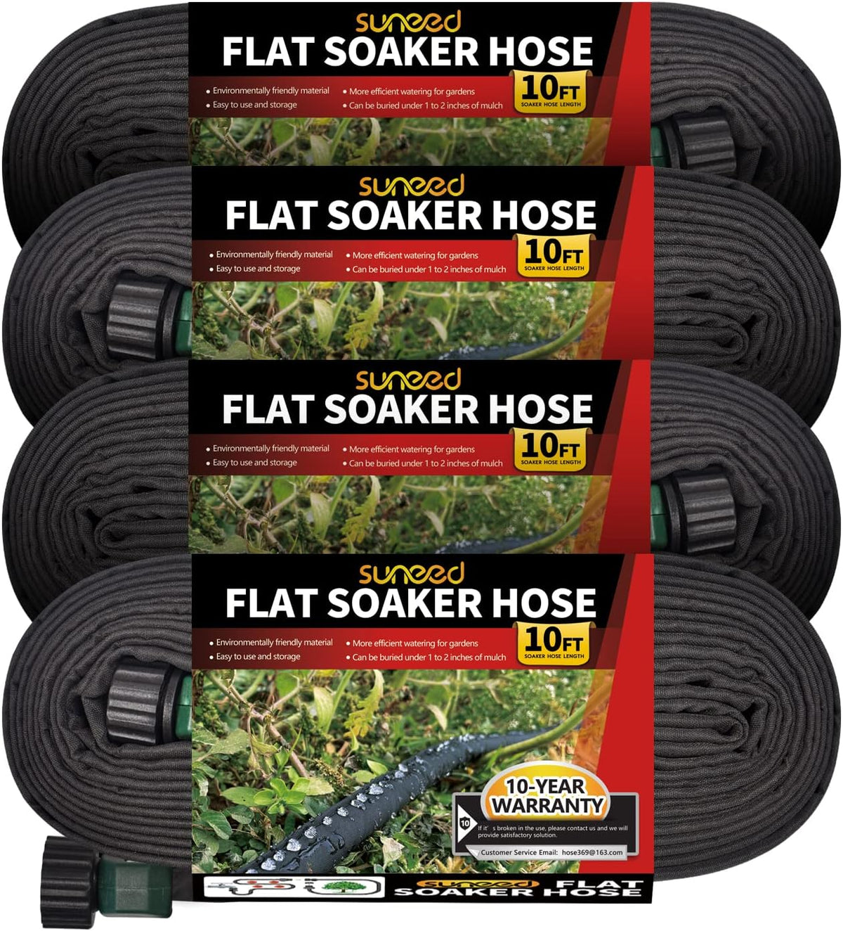 4-Pack Flat Soaker Hose 25FT for Garden Beds Linkable