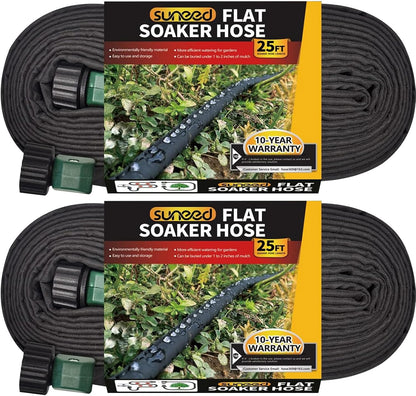 4-Pack Flat Soaker Hose 25FT for Garden Beds Linkable