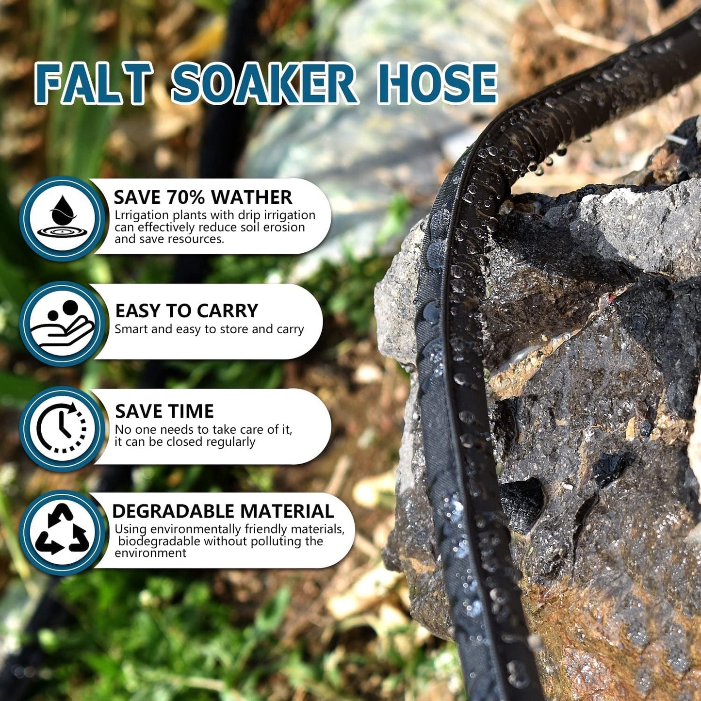 4-Pack Flat Soaker Hose 25FT for Garden Beds Linkable
