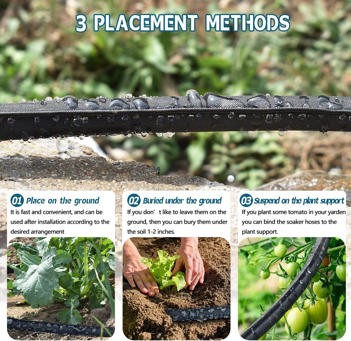 4-Pack Flat Soaker Hose 25FT for Garden Beds Linkable
