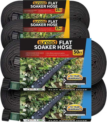 4-Pack Flat Soaker Hose 25FT for Garden Beds Linkable
