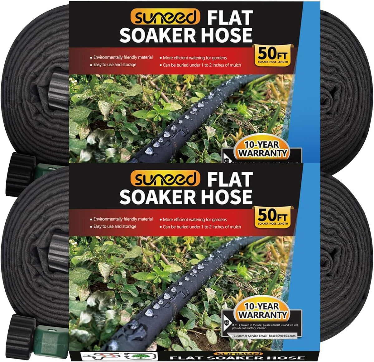 4-Pack Flat Soaker Hose 25FT for Garden Beds Linkable