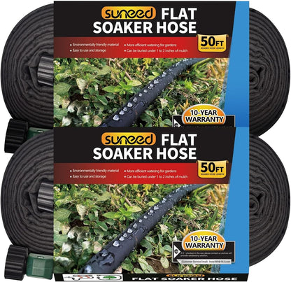 4-Pack Flat Soaker Hose 25FT for Garden Beds Linkable