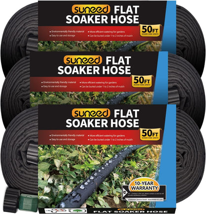 4-Pack Flat Soaker Hose 25FT for Garden Beds Linkable