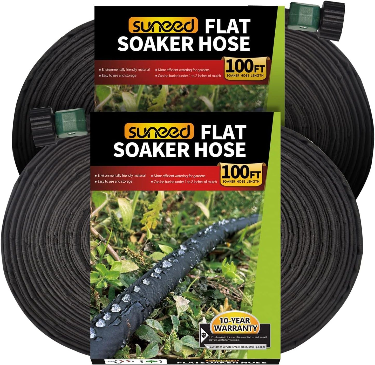 4-Pack Flat Soaker Hose 25FT for Garden Beds Linkable