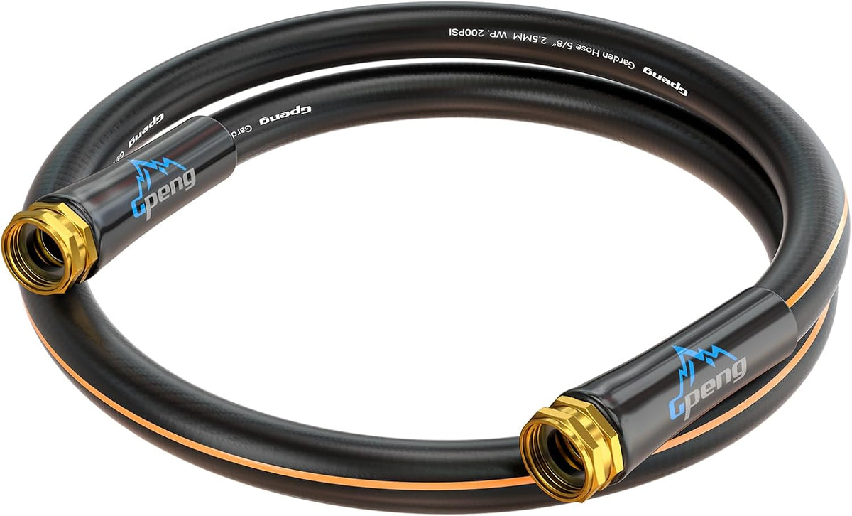 Non-Expandable Leader Hose 5ft x 5/8", Short Garden Hose, Rubber Water Hose, Heavy Duty, No Kink, Flexible Garden Hose with Swivel Handle, Female to Female Fittings, Burst 600 PSI, Without Nozzle