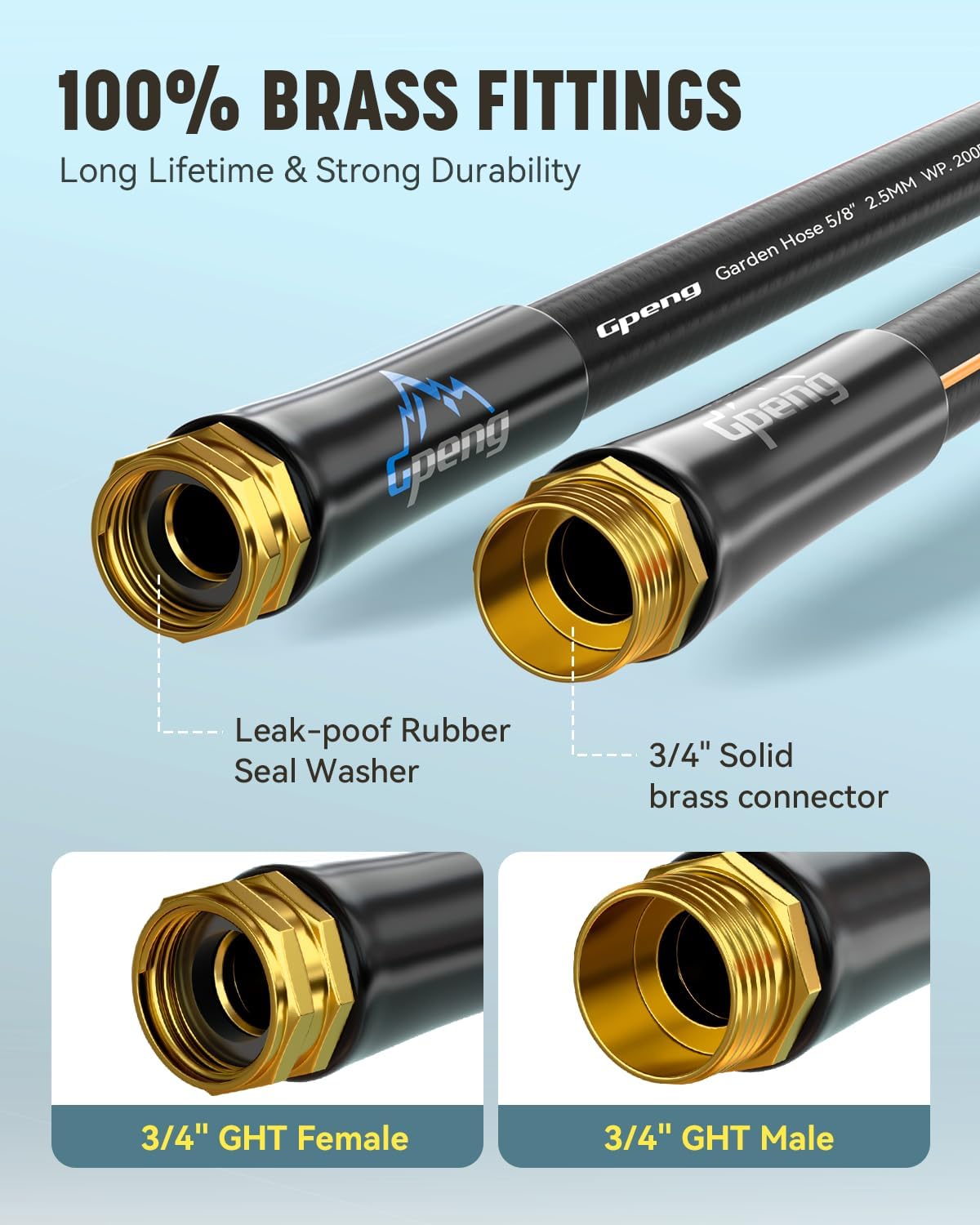 Non-Expandable Leader Hose 5ft x 5/8", Short Garden Hose, Rubber Water Hose, Heavy Duty, No Kink, Flexible Garden Hose with Swivel Handle, Female to Female Fittings, Burst 600 PSI, Without Nozzle