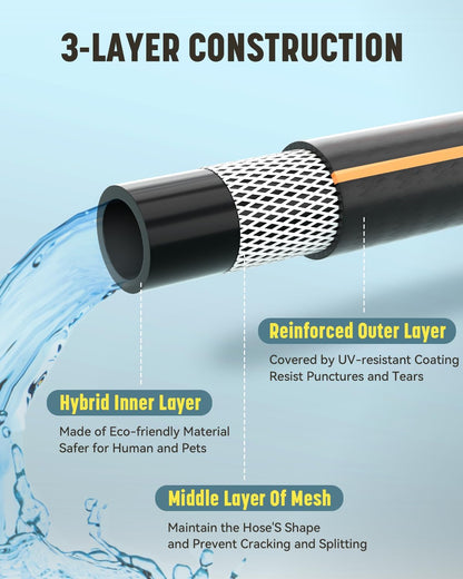 Non-Expandable Leader Hose 5ft x 5/8", Short Garden Hose, Rubber Water Hose, Heavy Duty, No Kink, Flexible Garden Hose with Swivel Handle, Female to Female Fittings, Burst 600 PSI, Without Nozzle