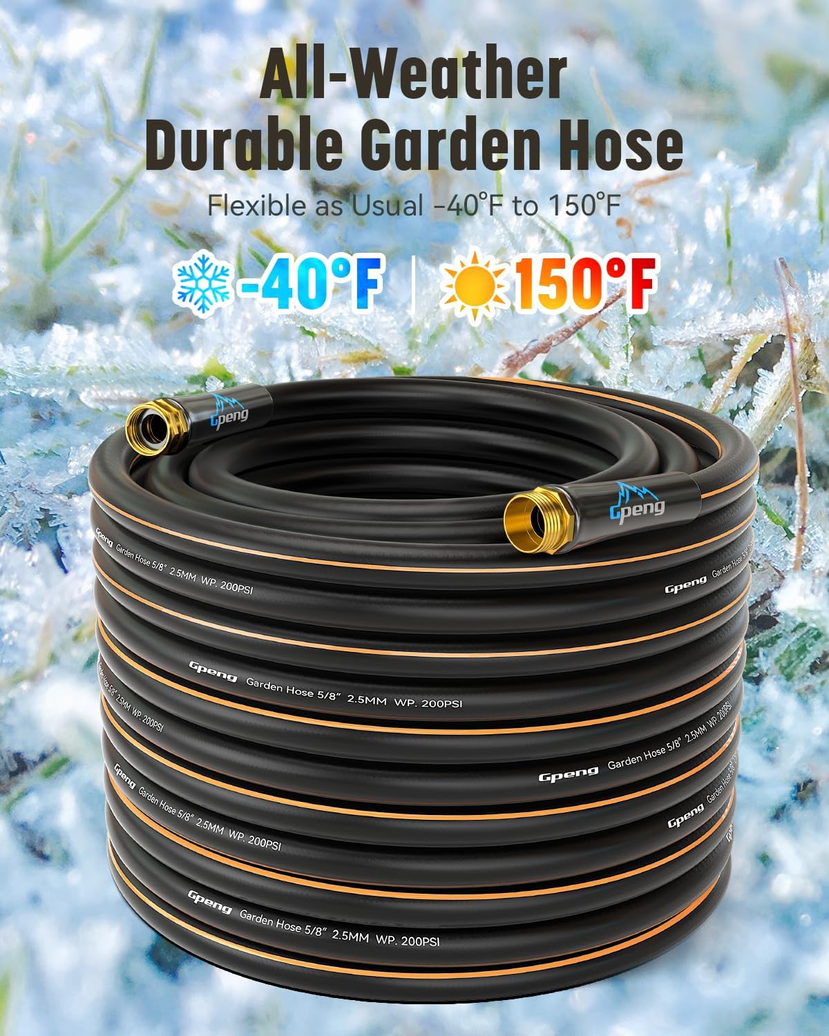 Non-Expandable Leader Hose 5ft x 5/8", Short Garden Hose, Rubber Water Hose, Heavy Duty, No Kink, Flexible Garden Hose with Swivel Handle, Female to Female Fittings, Burst 600 PSI, Without Nozzle