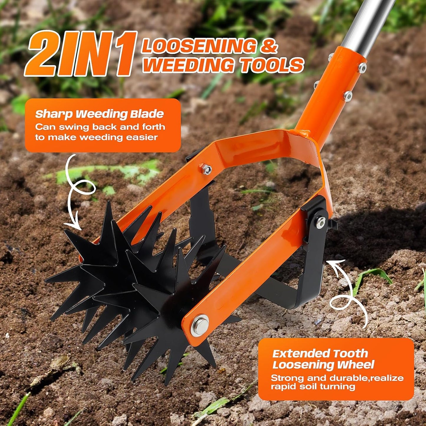 Garden Weasel Rotary Cultivator 72" Hand Tiller, 2-in-1 Adjustable for Soil & Weeds