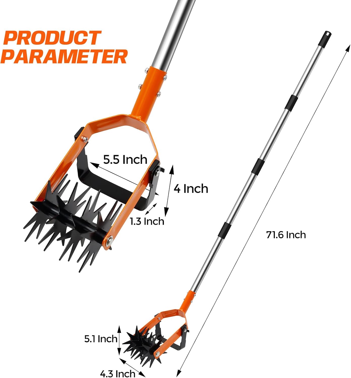 Garden Weasel Rotary Cultivator 72" Hand Tiller, 2-in-1 Adjustable for Soil & Weeds