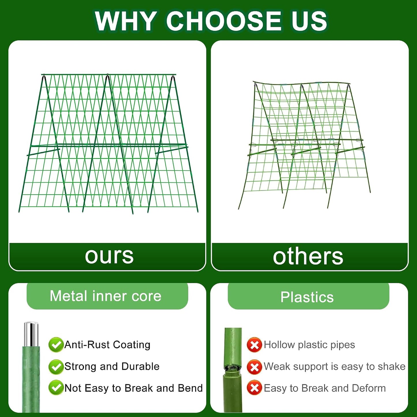 2 Packs 48" x 48" Foldable Cucumber Trellis for Raised Bed- A-Frame Garden Trellis for Climbing Plant Outdoor with Climbing Net & Plant Support Clip for Outdoor Plants Zucchini Vegetables Flowers