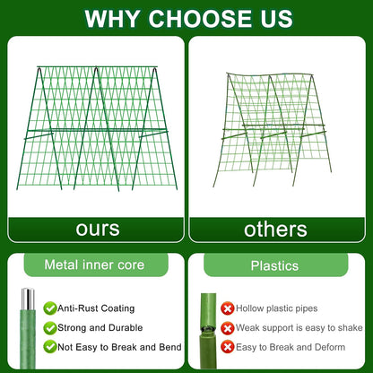 2 Packs 48" x 48" Foldable Cucumber Trellis for Raised Bed- A-Frame Garden Trellis for Climbing Plant Outdoor with Climbing Net & Plant Support Clip for Outdoor Plants Zucchini Vegetables Flowers
