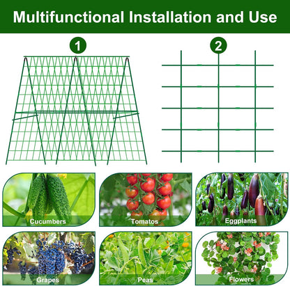 2 Packs 48" x 48" Foldable Cucumber Trellis for Raised Bed- A-Frame Garden Trellis for Climbing Plant Outdoor with Climbing Net & Plant Support Clip for Outdoor Plants Zucchini Vegetables Flowers