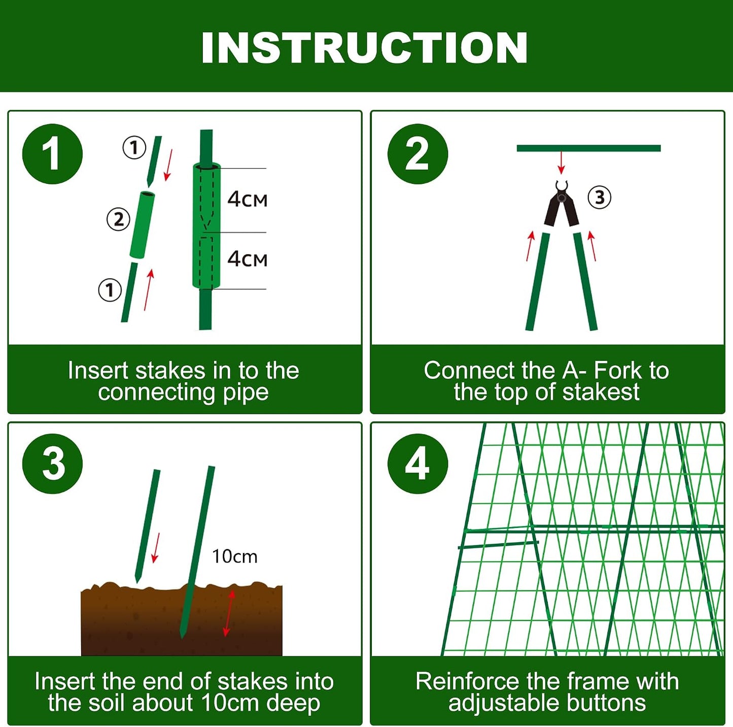 2 Packs 48" x 48" Foldable Cucumber Trellis for Raised Bed- A-Frame Garden Trellis for Climbing Plant Outdoor with Climbing Net & Plant Support Clip for Outdoor Plants Zucchini Vegetables Flowers