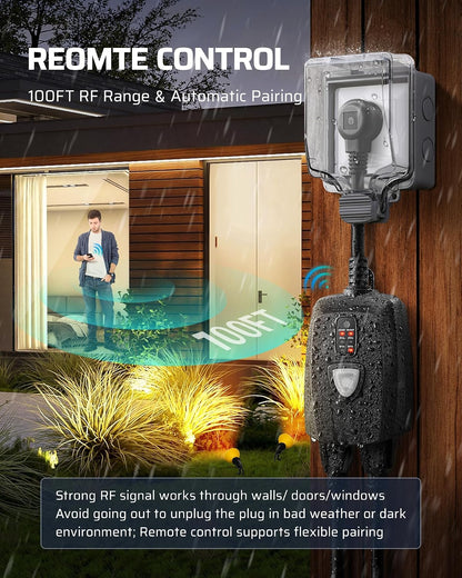 Outdoor Light Timer, Outdoor Timer Outlet,100FT Remote Control