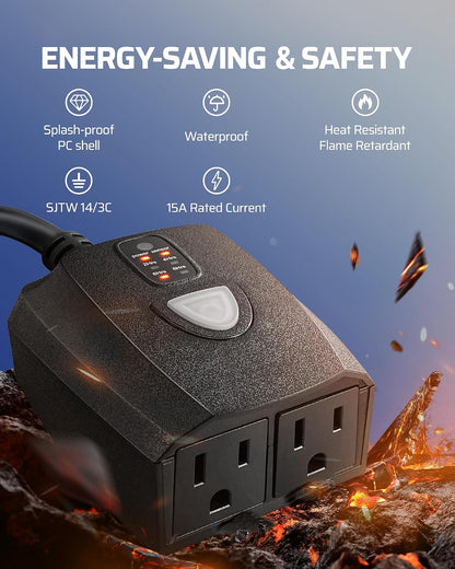 Outdoor Light Timer, Outdoor Timer Outlet,100FT Remote Control