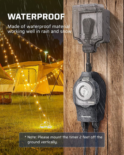 Outdoor Light Timer, Outdoor Timer Outlet,100FT Remote Control
