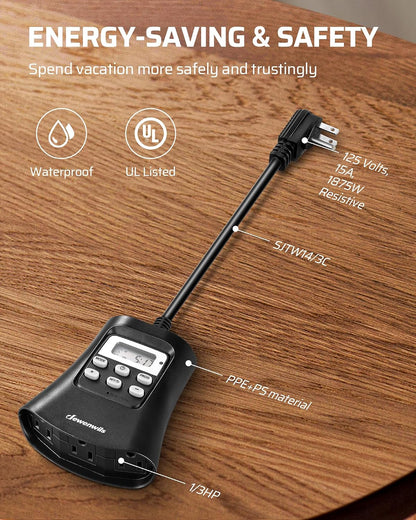 Outdoor Light Timer, Outdoor Timer Outlet,100FT Remote Control