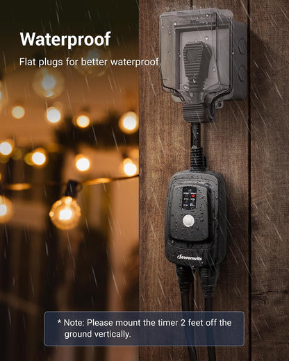 Outdoor Light Timer, Outdoor Timer Outlet,100FT Remote Control