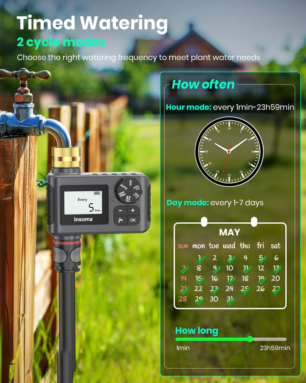 2 PCS Water Timer with Brass Inlet, Water Sprinkler Timer with Rain Delay/Manual/Automatic Drip Irrigation and Lawn Watering System for Yard