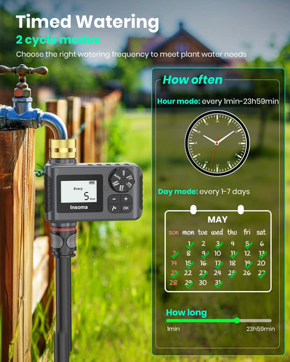 2 PCS Water Timer with Brass Inlet, Water Sprinkler Timer with Rain Delay/Manual/Automatic Drip Irrigation and Lawn Watering System for Yard