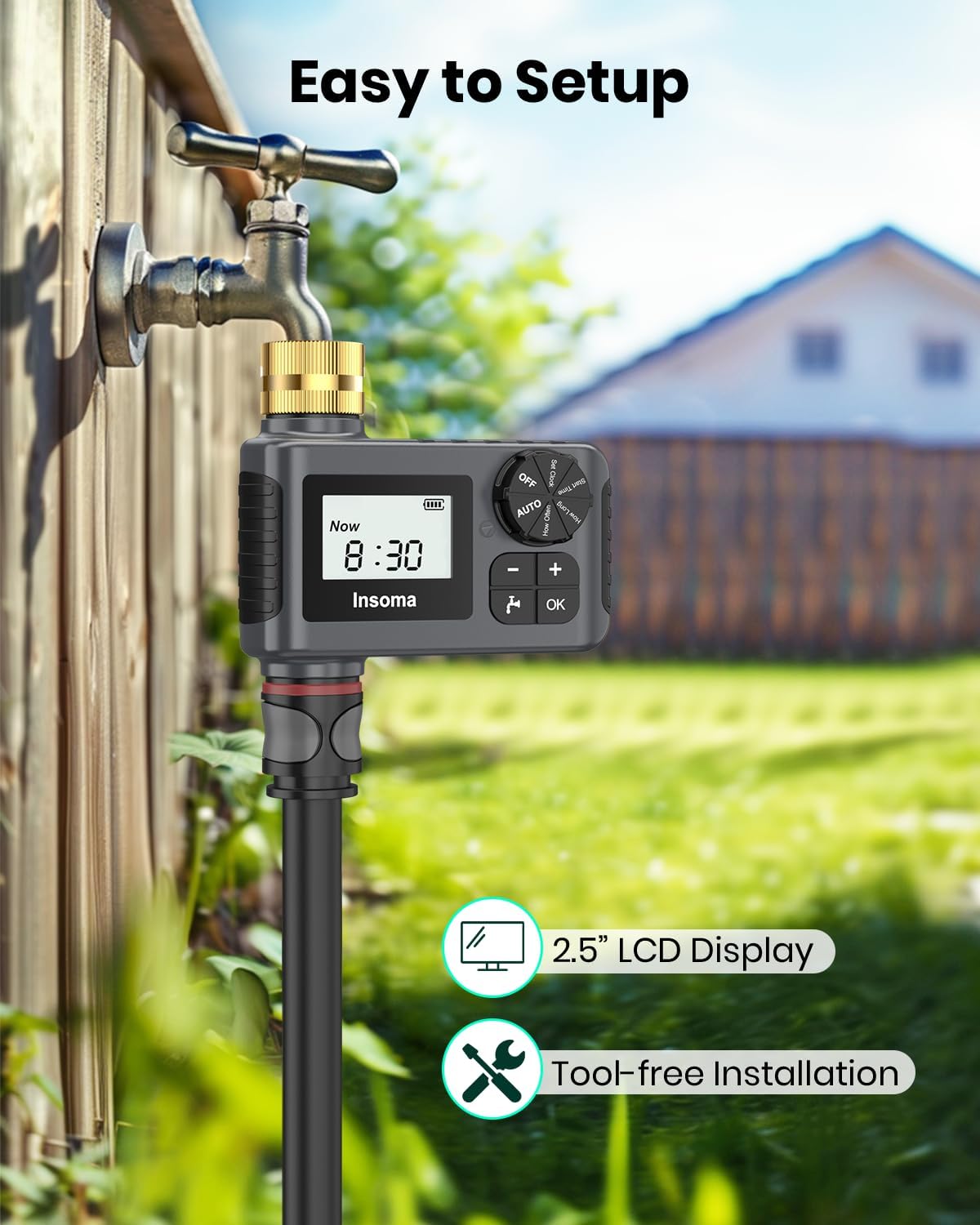 2 PCS Water Timer with Brass Inlet, Water Sprinkler Timer with Rain Delay/Manual/Automatic Drip Irrigation and Lawn Watering System for Yard