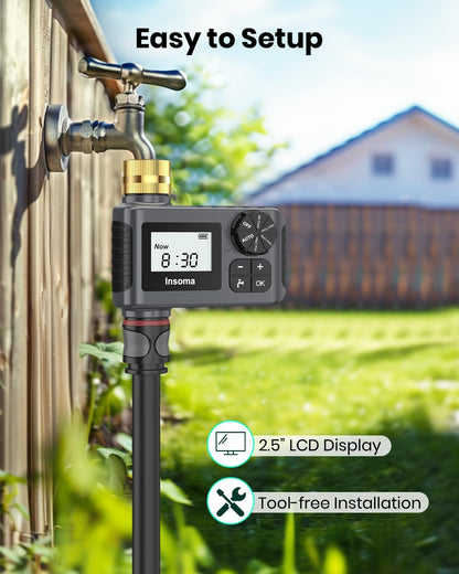 2 PCS Water Timer with Brass Inlet, Water Sprinkler Timer with Rain Delay/Manual/Automatic Drip Irrigation and Lawn Watering System for Yard