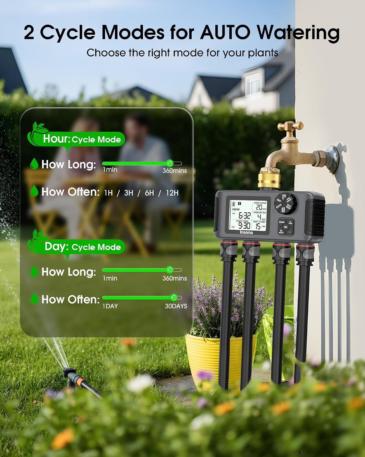 2 PCS Water Timer with Brass Inlet, Water Sprinkler Timer with Rain Delay/Manual/Automatic Drip Irrigation and Lawn Watering System for Yard