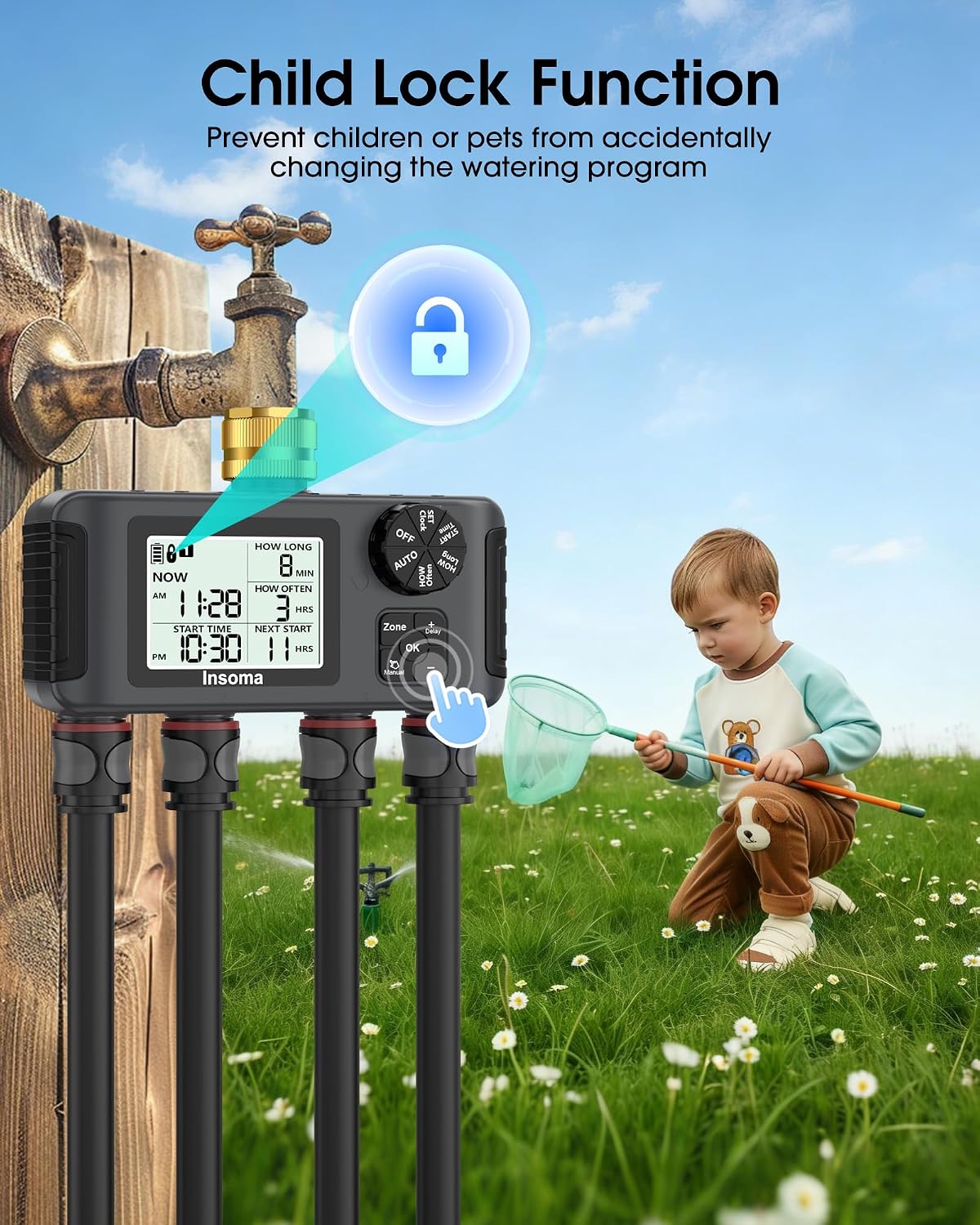 2 PCS Water Timer with Brass Inlet, Water Sprinkler Timer with Rain Delay/Manual/Automatic Drip Irrigation and Lawn Watering System for Yard