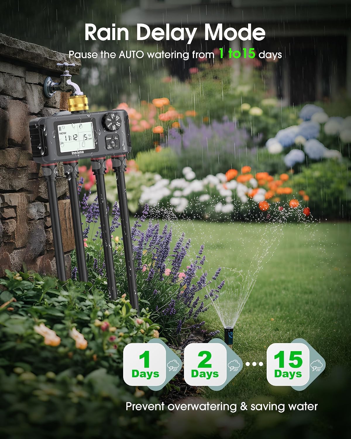 2 PCS Water Timer with Brass Inlet, Water Sprinkler Timer with Rain Delay/Manual/Automatic Drip Irrigation and Lawn Watering System for Yard