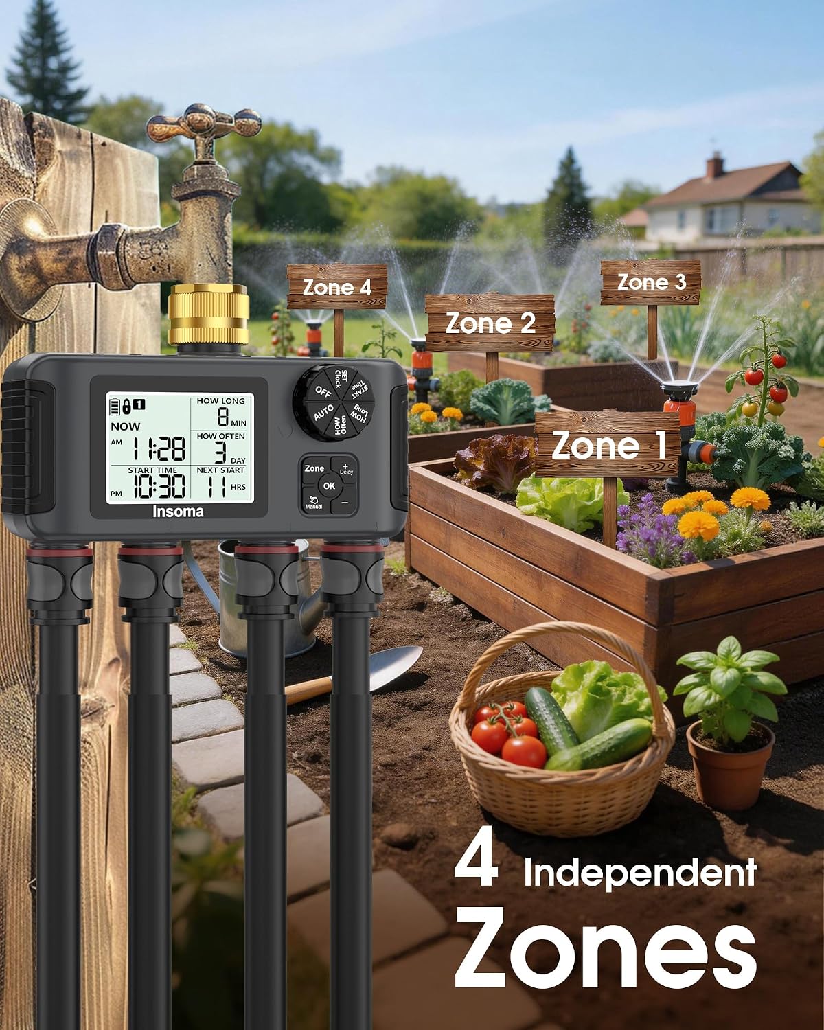 2 PCS Water Timer with Brass Inlet, Water Sprinkler Timer with Rain Delay/Manual/Automatic Drip Irrigation and Lawn Watering System for Yard