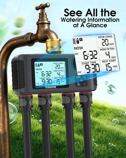 2 PCS Water Timer with Brass Inlet, Water Sprinkler Timer with Rain Delay/Manual/Automatic Drip Irrigation and Lawn Watering System for Yard