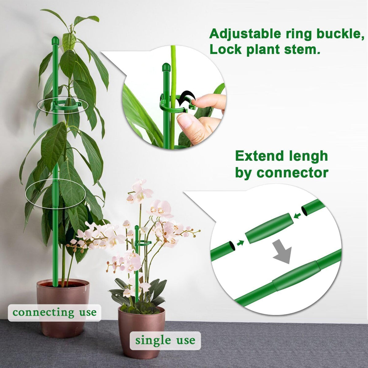 Plant Stakes 17inch &11inch Adjustable Length Plant Support Stake 16Pcs Orchid Stick with Clips for Indoor Outdoor,Garden Pole for Potted Tomato Amaryllis Vegetables Comes with 20 Ties (Green)