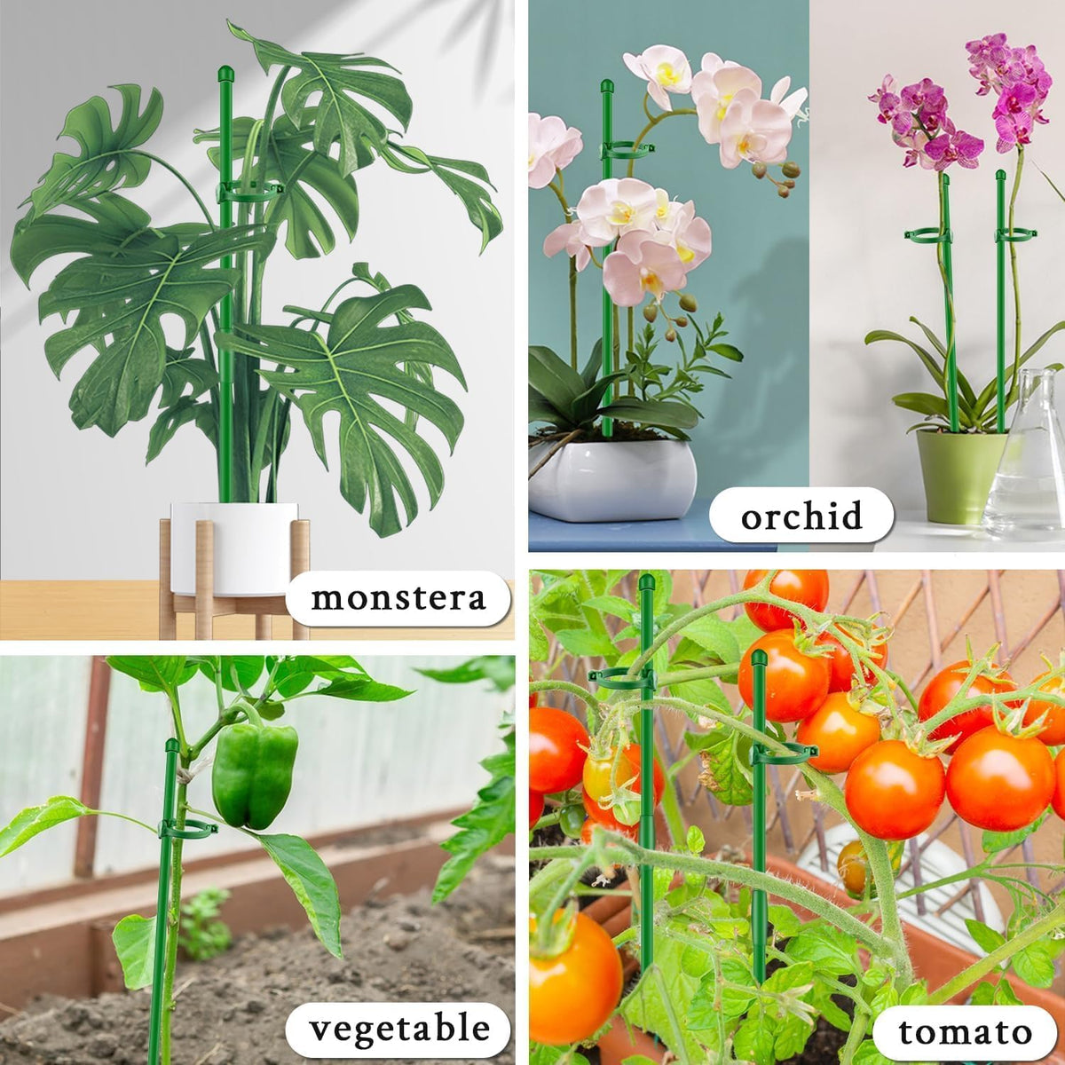 Plant Stakes 17inch &11inch Adjustable Length Plant Support Stake 16Pcs Orchid Stick with Clips for Indoor Outdoor,Garden Pole for Potted Tomato Amaryllis Vegetables Comes with 20 Ties (Green)