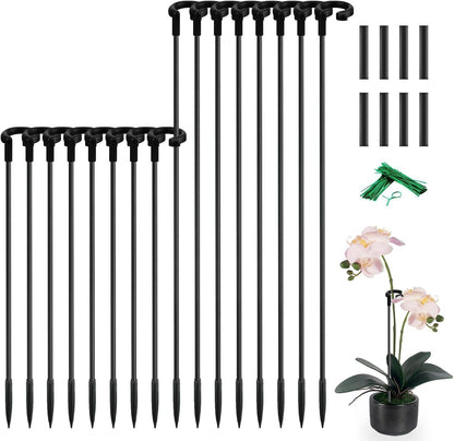 Plant Stakes 17inch &11inch Adjustable Length Plant Support Stake 16Pcs Orchid Stick with Clips for Indoor Outdoor,Garden Pole for Potted Tomato Amaryllis Vegetables Comes with 20 Ties (Green)