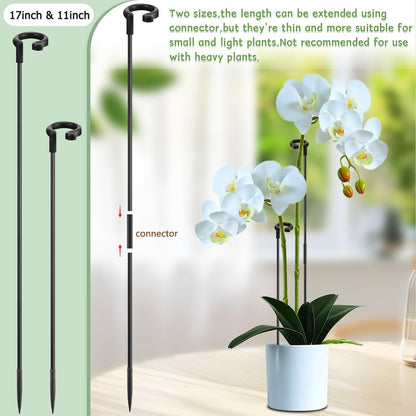 Plant Stakes 17inch &11inch Adjustable Length Plant Support Stake 16Pcs Orchid Stick with Clips for Indoor Outdoor,Garden Pole for Potted Tomato Amaryllis Vegetables Comes with 20 Ties (Green)