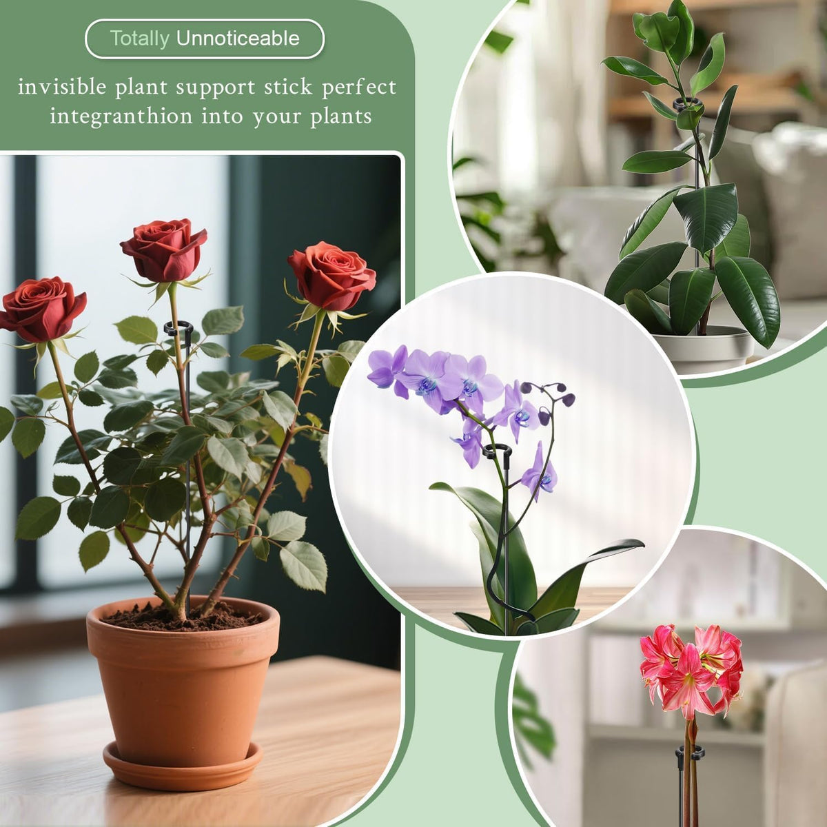 Plant Stakes 17inch &11inch Adjustable Length Plant Support Stake 16Pcs Orchid Stick with Clips for Indoor Outdoor,Garden Pole for Potted Tomato Amaryllis Vegetables Comes with 20 Ties (Green)