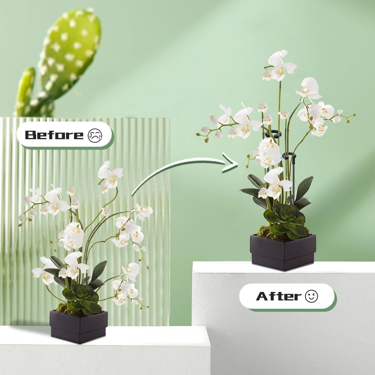 Plant Stakes 17inch &11inch Adjustable Length Plant Support Stake 16Pcs Orchid Stick with Clips for Indoor Outdoor,Garden Pole for Potted Tomato Amaryllis Vegetables Comes with 20 Ties (Green)