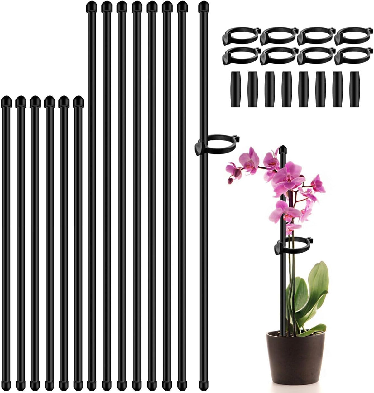 Plant Stakes 17inch &11inch Adjustable Length Plant Support Stake 16Pcs Orchid Stick with Clips for Indoor Outdoor,Garden Pole for Potted Tomato Amaryllis Vegetables Comes with 20 Ties (Green)