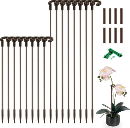 Plant Stakes 17inch &11inch Adjustable Length Plant Support Stake 16Pcs Orchid Stick with Clips for Indoor Outdoor,Garden Pole for Potted Tomato Amaryllis Vegetables Comes with 20 Ties (Green)