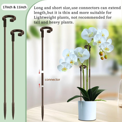 Plant Stakes 17inch &11inch Adjustable Length Plant Support Stake 16Pcs Orchid Stick with Clips for Indoor Outdoor,Garden Pole for Potted Tomato Amaryllis Vegetables Comes with 20 Ties (Green)