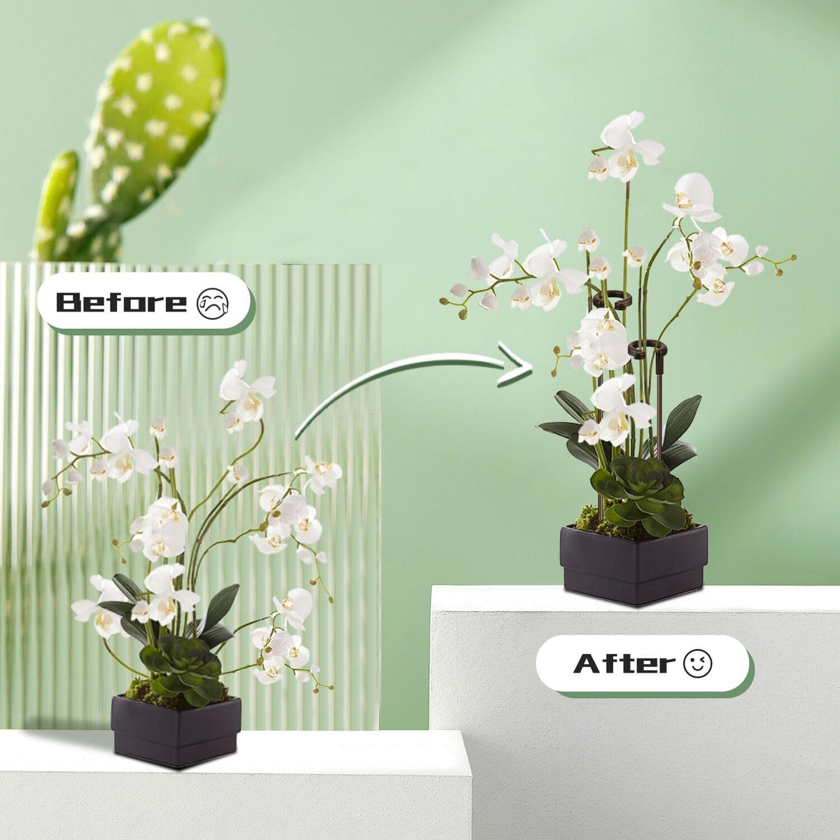 Plant Stakes 17inch &11inch Adjustable Length Plant Support Stake 16Pcs Orchid Stick with Clips for Indoor Outdoor,Garden Pole for Potted Tomato Amaryllis Vegetables Comes with 20 Ties (Green)