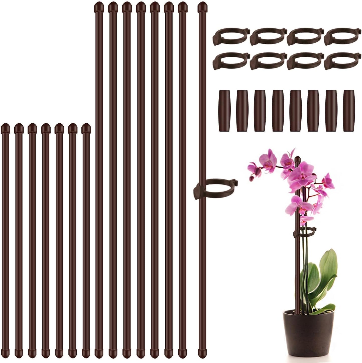Plant Stakes 17inch &11inch Adjustable Length Plant Support Stake 16Pcs Orchid Stick with Clips for Indoor Outdoor,Garden Pole for Potted Tomato Amaryllis Vegetables Comes with 20 Ties (Green)
