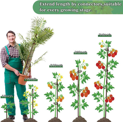 Plant Stakes 17inch &11inch Adjustable Length Plant Support Stake 16Pcs Orchid Stick with Clips for Indoor Outdoor,Garden Pole for Potted Tomato Amaryllis Vegetables Comes with 20 Ties (Green)