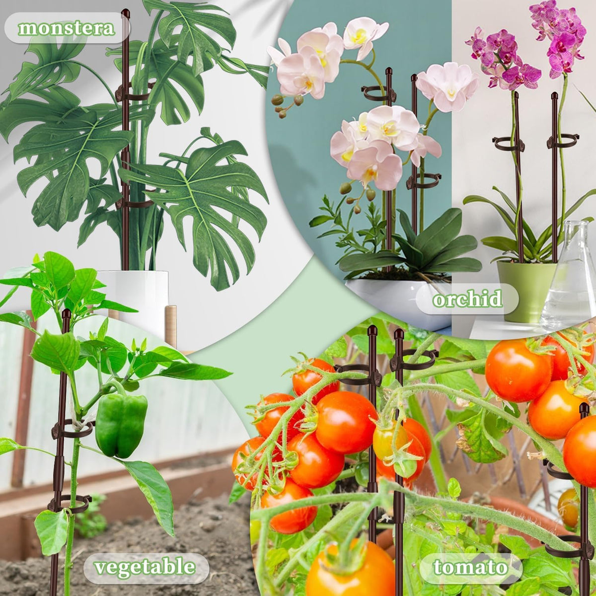 Plant Stakes 17inch &11inch Adjustable Length Plant Support Stake 16Pcs Orchid Stick with Clips for Indoor Outdoor,Garden Pole for Potted Tomato Amaryllis Vegetables Comes with 20 Ties (Green)