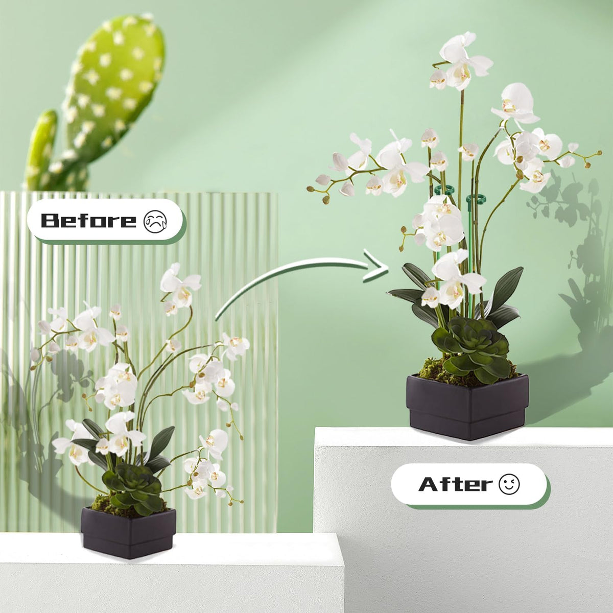 Plant Stakes 17inch &11inch Adjustable Length Plant Support Stake 16Pcs Orchid Stick with Clips for Indoor Outdoor,Garden Pole for Potted Tomato Amaryllis Vegetables Comes with 20 Ties (Green)