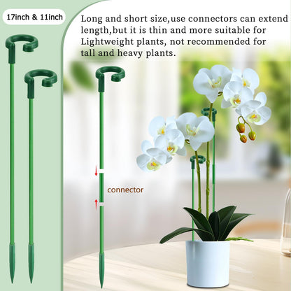 Plant Stakes 17inch &11inch Adjustable Length Plant Support Stake 16Pcs Orchid Stick with Clips for Indoor Outdoor,Garden Pole for Potted Tomato Amaryllis Vegetables Comes with 20 Ties (Green)